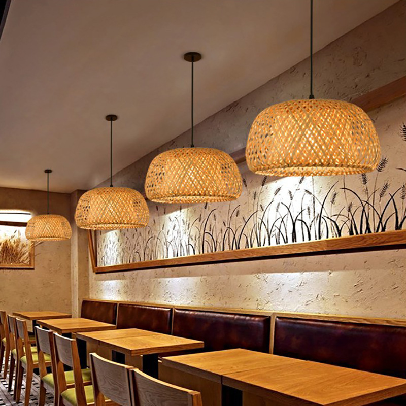 Lámpara de araña de bambú de estilo chino tejida a mano Zen cama y desayuno lámpara de sala de té japonés Sudeste asiático bambú olla caliente restaurante lámpara de restaurante