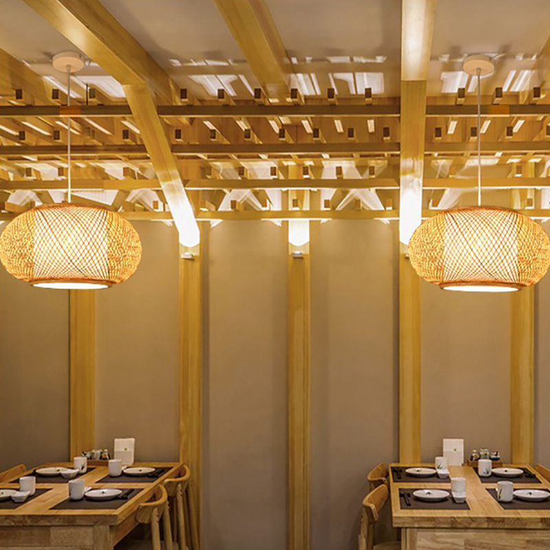 Lámpara de araña de bambú de estilo chino tejida a mano Zen cama y desayuno lámpara de sala de té japonés Sudeste asiático bambú olla caliente restaurante lámpara de restaurante