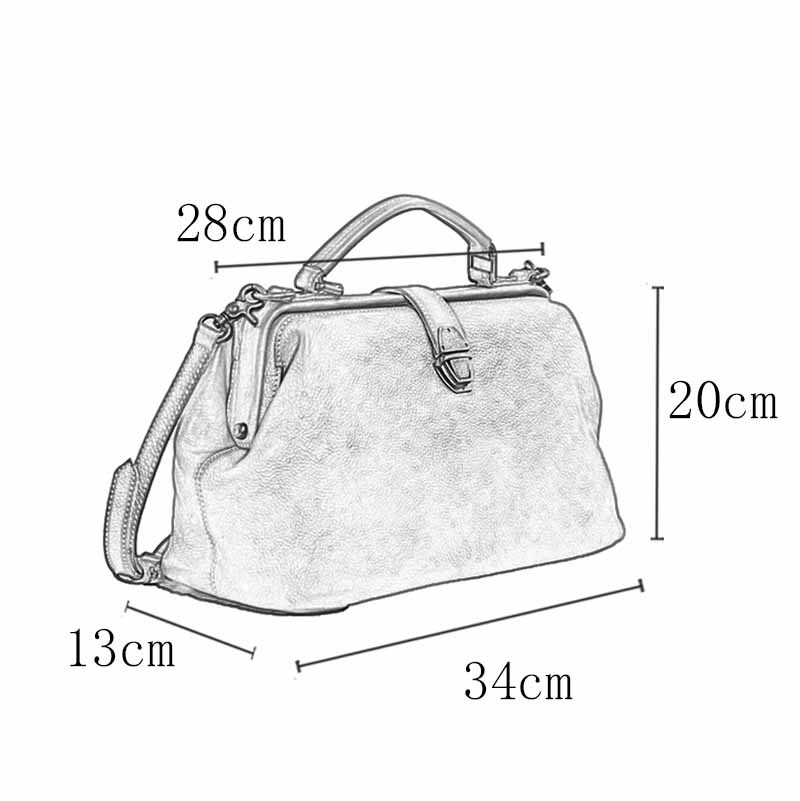 Luxury Handmade Genuine Leather Handbag Vintage Gold-Frame Doctor Bag Casual Large Capacity Shoulder Bag For Women - Thumbnail 4
