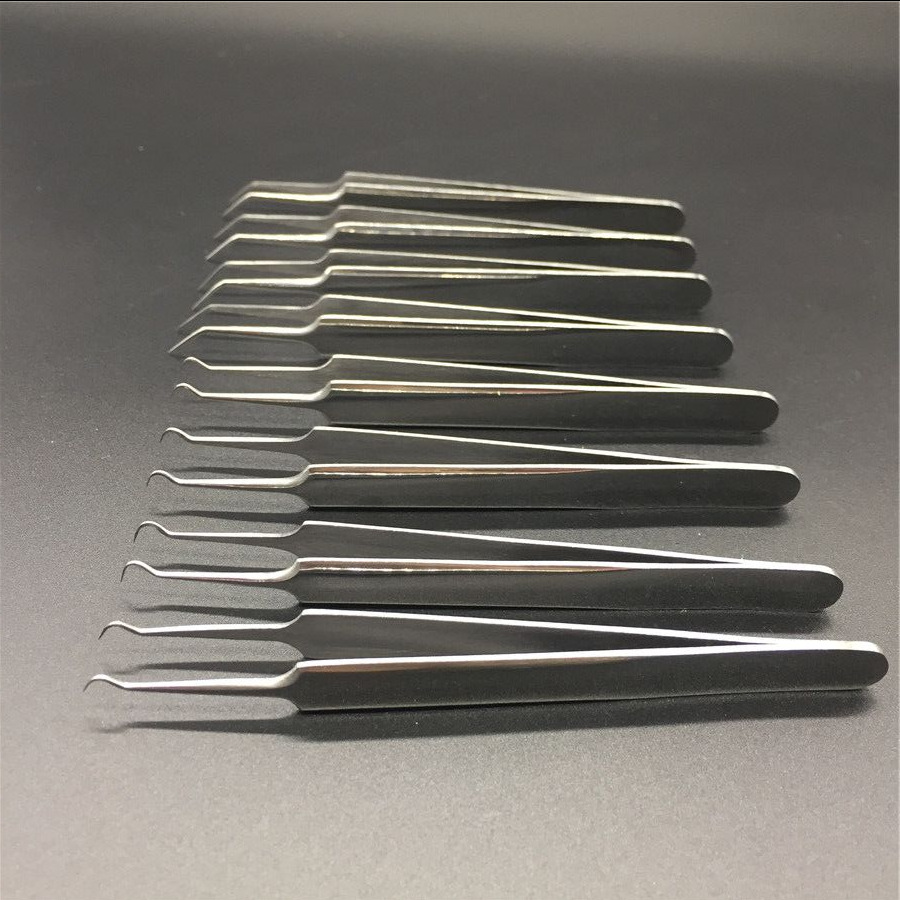 不锈钢镊子美容夹子粉刺针鹰嘴暗疮针美甲镊子弯尖眉毛夾工具