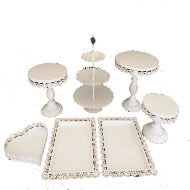 Fabricante creativo europeo de hierro forjado props de boda mesa de postres estante de pastel conjunto de plato de pastel decoración de mesa de boda