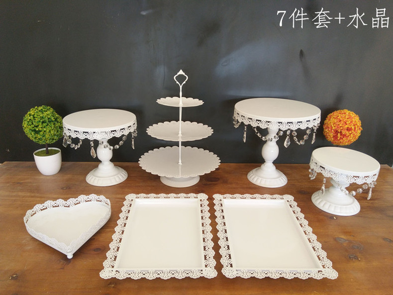 Fabricante creativo europeo de hierro forjado props de boda mesa de postres estante de pastel conjunto de plato de pastel decoración de mesa de boda