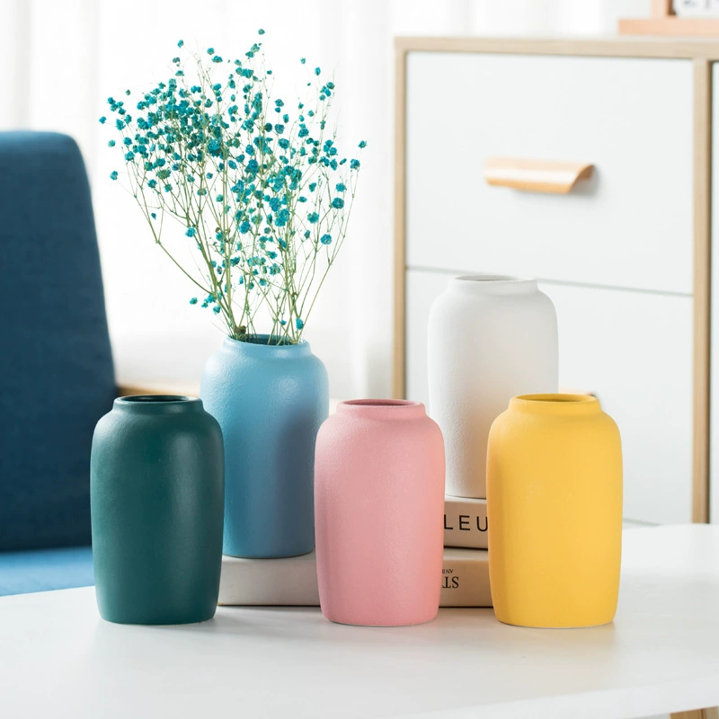 Матовый Светлый Песок Керамическая Красочная Маленькая Ваза Ремесла Европейский Стиль Ручной Работы Матовый Небесно-Голубой Розовый Золотой Зеленый Белый