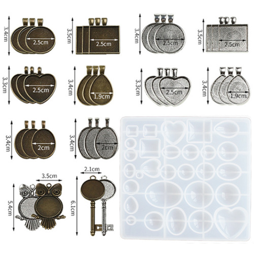 35-piece set crystal resin time gem silicone mold epoxy resin pendant necklace base jewelry grinding tool