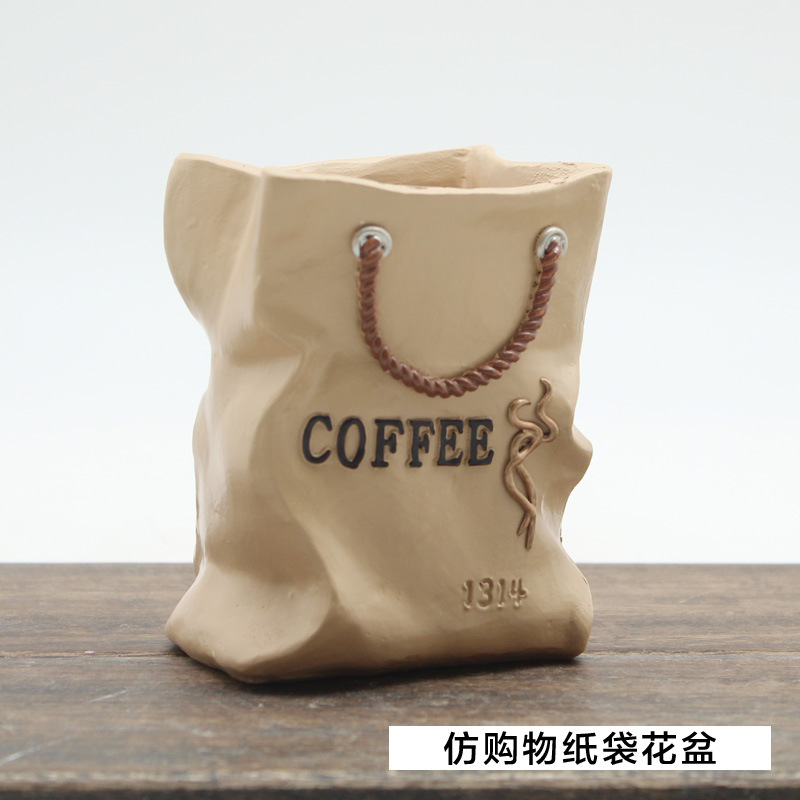 Chậu Cây Resin Chậu cây mọng nước hình túi lưới biển resin, chậu mini trang trí văn phòng và tiểu cảnh (RG-125)