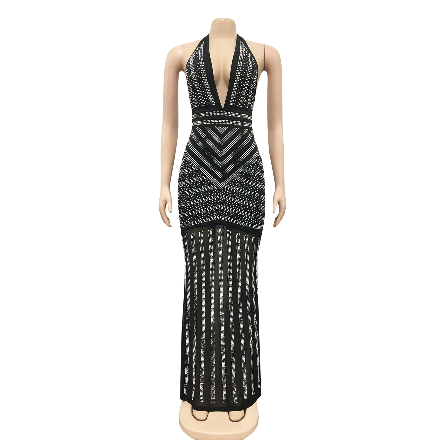 X3816 moda europea y americana eBay AliExpress sexy profundo V backless discoteca vestido de fiesta rhinestone ver a través del vestido