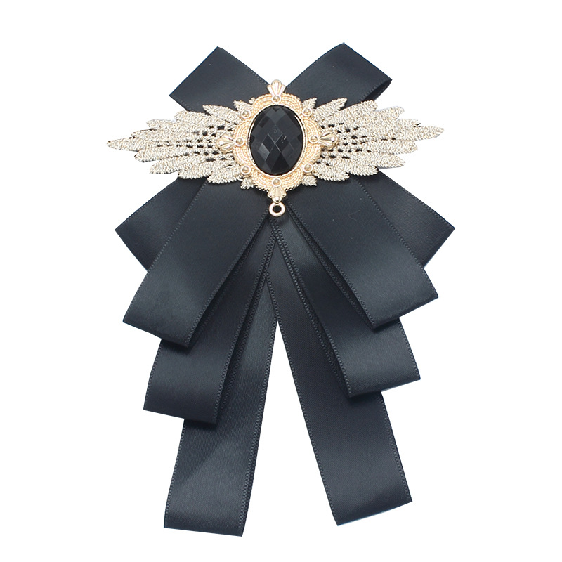 Pajarita jk diamantes de imitación corbata de seda negra corbata de lazo femenino cuello flor corbata broche ramillete pajarita negra uniforme