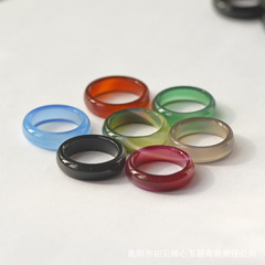工廠價跑環大號玉髓戒指男女款指環介質瑪瑙玉石戒批發黑白綠戒