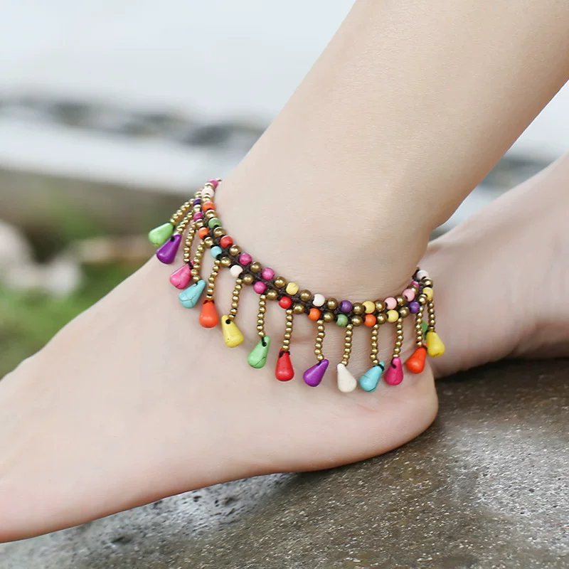 Бирюзовый пляжный кулон, тканый браслет-наankle ручной работы, Таиланд, бохо стиль