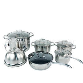 12PCS Cookware sets钢柄特高汤锅带水壶套装锅不锈钢12件套