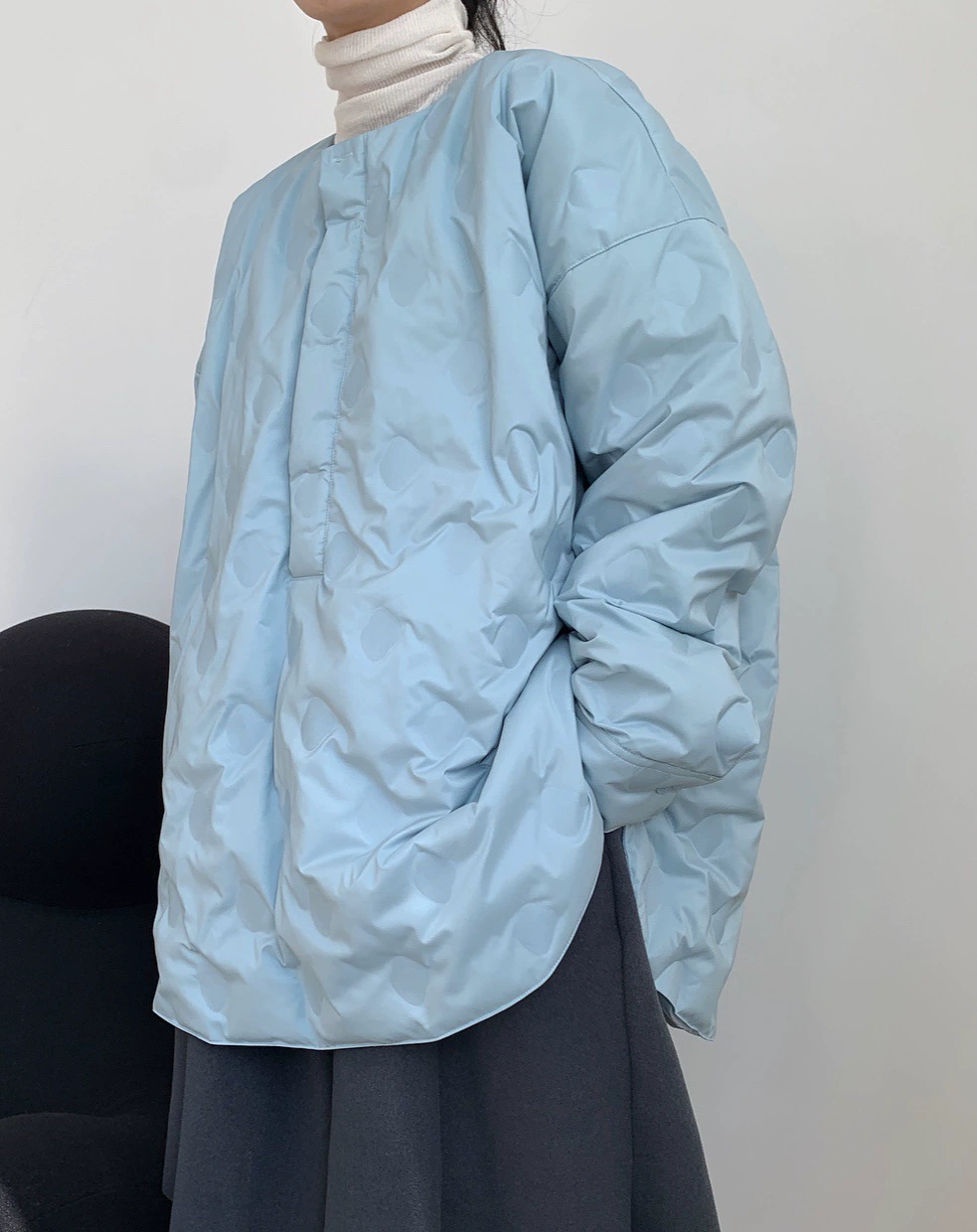 Зимняя куртка-пуховик, Oversized в корейском стиле, круглым воротом, 90% пух дикой утки, велюровый верха