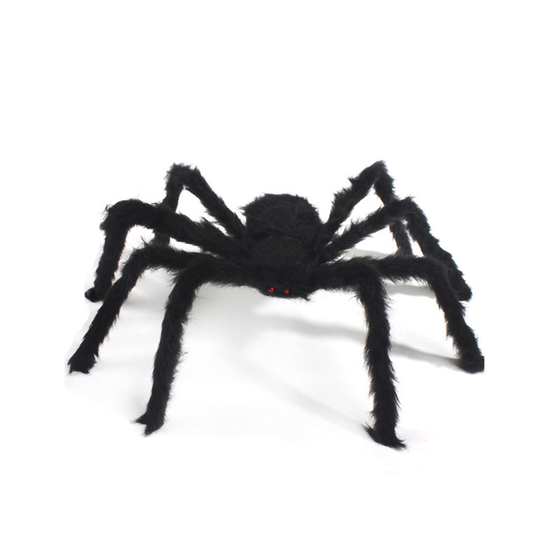 Halloween spider decoration props outdoor venue layout spider web plush spider toy simulation plush spider