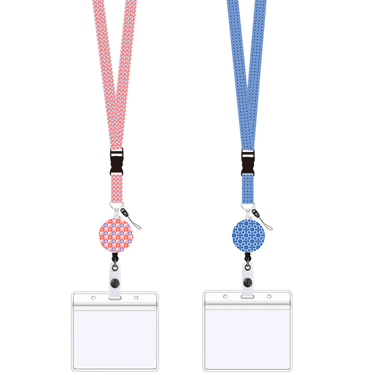 Venta caliente transfronteriza pequeño Cordón de flor floral hebilla telescópica hebilla de tirón fácil Tarjeta de Identificación de tirón fácil tarjeta de teléfono móvil Cordón de PVC titular de la tarjeta