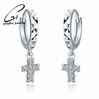 Серьги серебро S925 корейского стиля, крест-подвес на кольце, 2 см, лёгкие