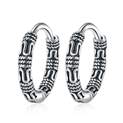 Japanese and Korean new silver-plated earrings for women, Thai silver, old retro, round chain, hemp rope chain, personalized earrings and earrings