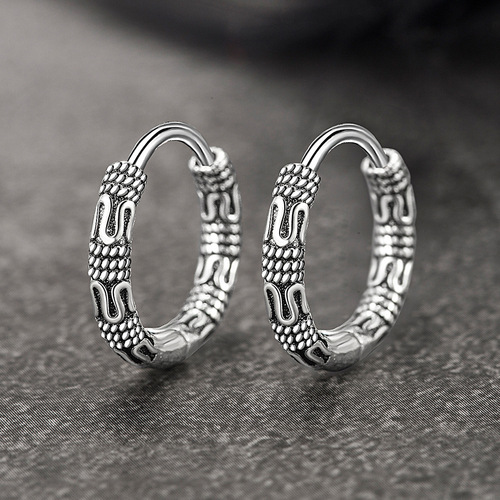 Japanese and Korean new silver-plated earrings for women, Thai silver, old retro, round chain, hemp rope chain, personalized earrings and earrings