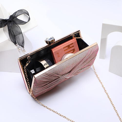 Cross-border new European and American dinner bag, women's solid color pleated hand box PU leather banquet party dress bag