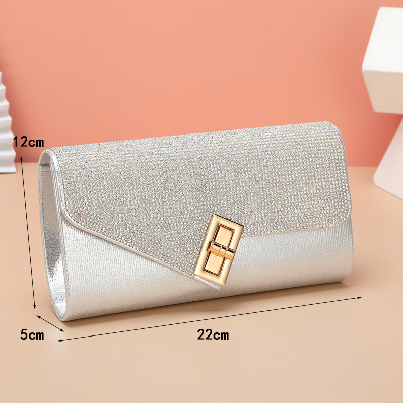 Cross-border Gold European & American Evening Bag for Women, Trendy Rhinestone Glitter PU Leather Chain Crossbody Party Clutch - Thumbnail 7