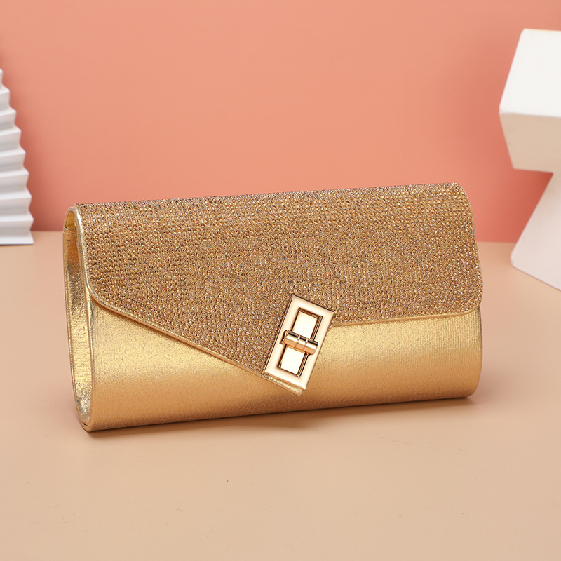 Cross-border Gold European & American Evening Bag for Women, Trendy Rhinestone Glitter PU Leather Chain Crossbody Party Clutch - Thumbnail 6