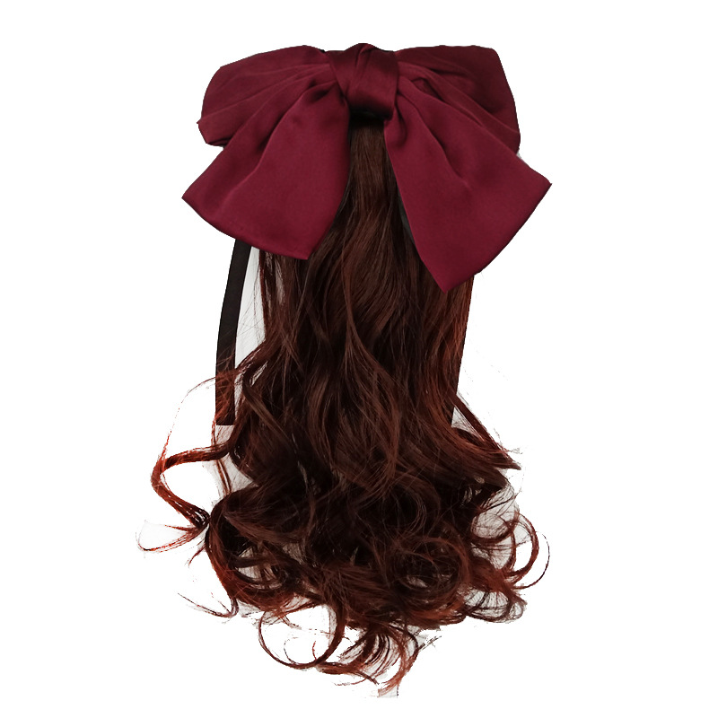 Peluca de cola de caballo para niños Peluca de arco de pelo rizado de longitud media para niñas Cola de caballo atar rollo Cola de Caballo accesorios para el cabello para niños