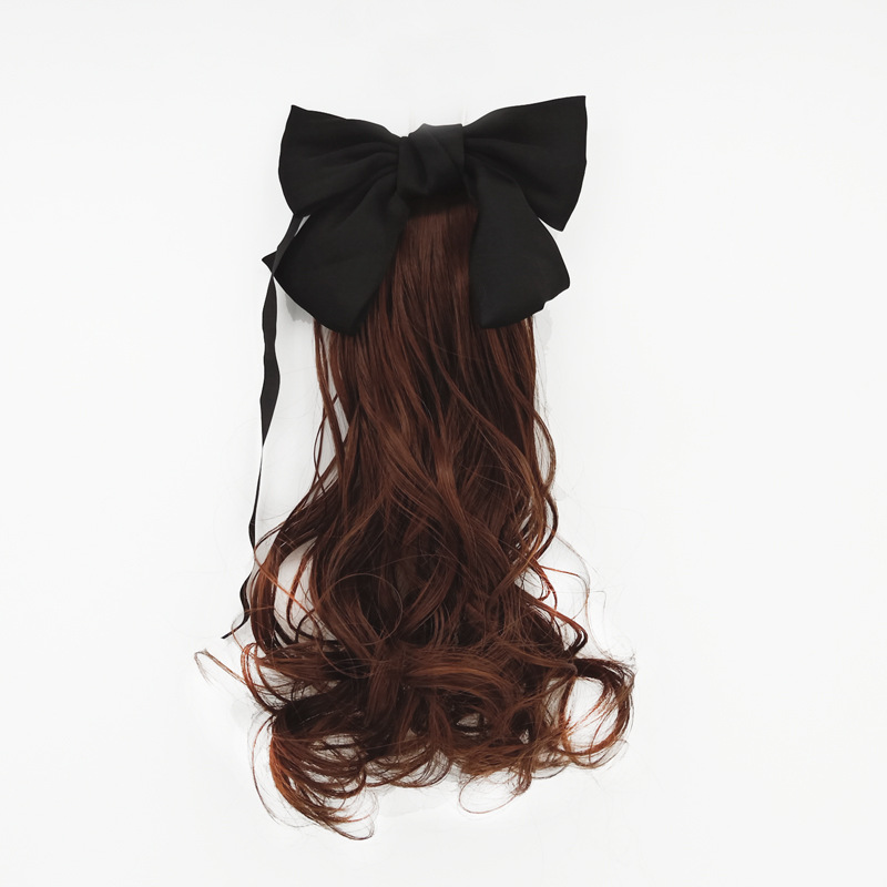Peluca de cola de caballo para niños Peluca de arco de pelo rizado de longitud media para niñas Cola de caballo atar rollo Cola de Caballo accesorios para el cabello para niños