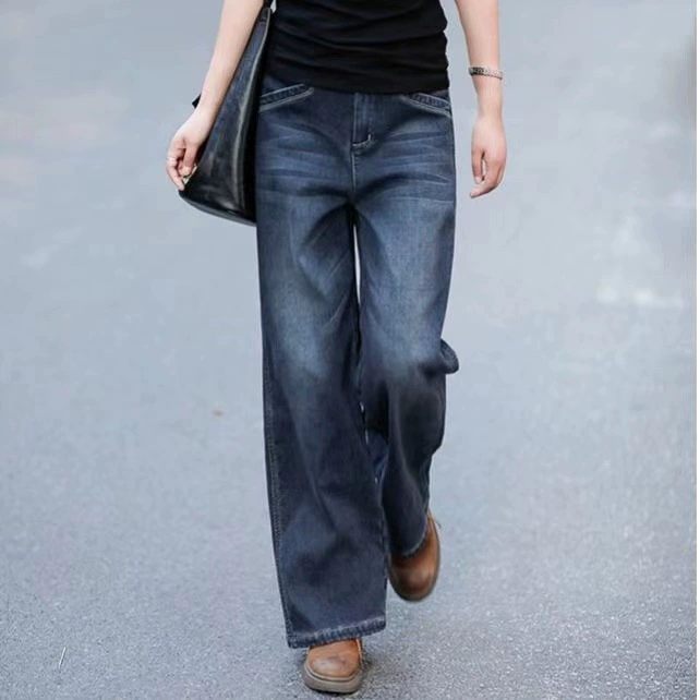 Трансграничные весенне-осенние джинсы с подвеской Sense, женские прямые свободные облегающие брюки больших размеров с высокой талией, брюки для папы
