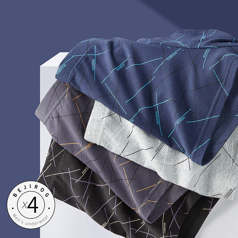 2022 Spring New Printed Men's Boxers Low Waist 95 Cotton Crotch Panties Comfortable Breathable Youth Shorts