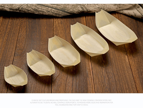 Disposable paper boat box, wood-grain boat, Japanese-style small boat, Mizu Shingen Mochi boat, sushi box, wooden canoe-shaped snack packaging box