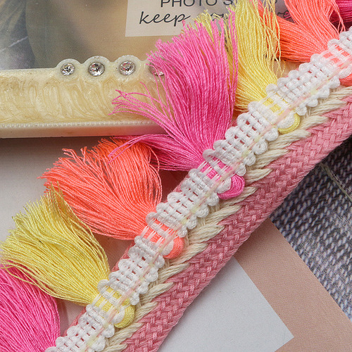 Directly supplied from the manufacturer, ethnic style colorful tassel lace, color-blocked tassels, clothing curtains, home decoration accessories