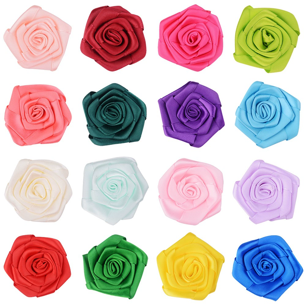 5cm розы из атласной ленты ручной работы, броши, украшения для головных уборов, обуви и головных покрывал, оптом