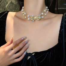 欧美复古宫廷风设计双层珍珠镶钻项链网红轻奢时尚优雅气质颈链女