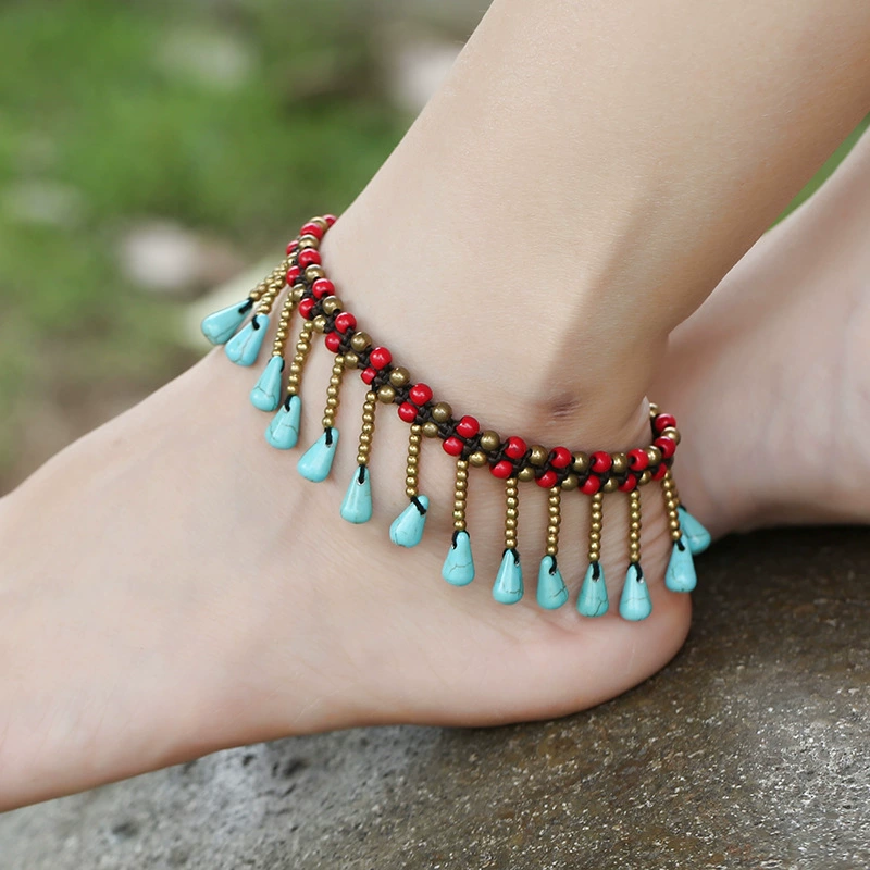 Бирюзовый пляжный кулон, тканый браслет-наankle ручной работы, Таиланд, бохо стиль