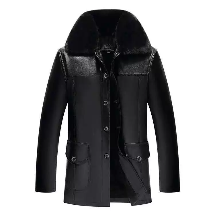 Среднее и старое кожаное мужское пальто средней и длинной зимой бархат утолщение 2024 новый завод оптовая мужская кожаная куртка