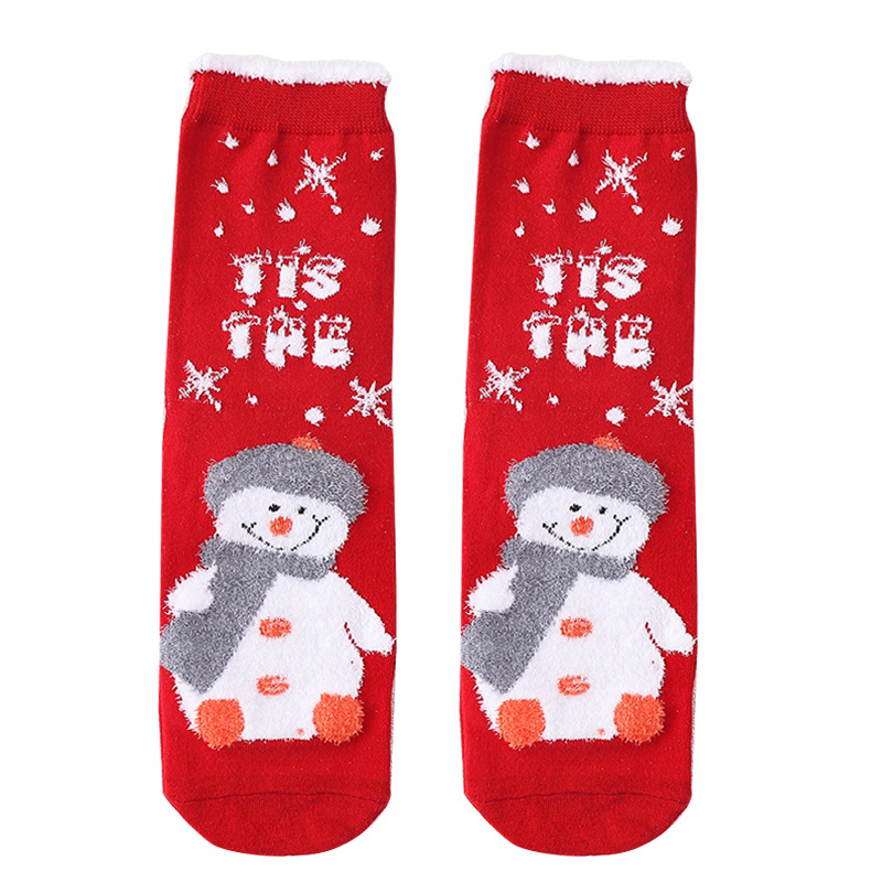 Christmas men and women, cotton socks for couples, medium tube thickened coral velvet floor socks, cartoon_voghion.com