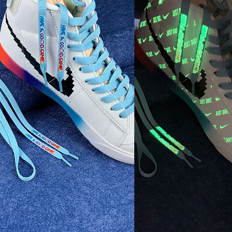 渐变夜光鞋绳彩色黑白男女适配运动休闲鞋图案字母logo发光亮鞋带