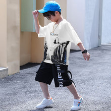 【清仓】跨境童装白色夏装2024儿童帅气图案套装潮流酷两件套薄款