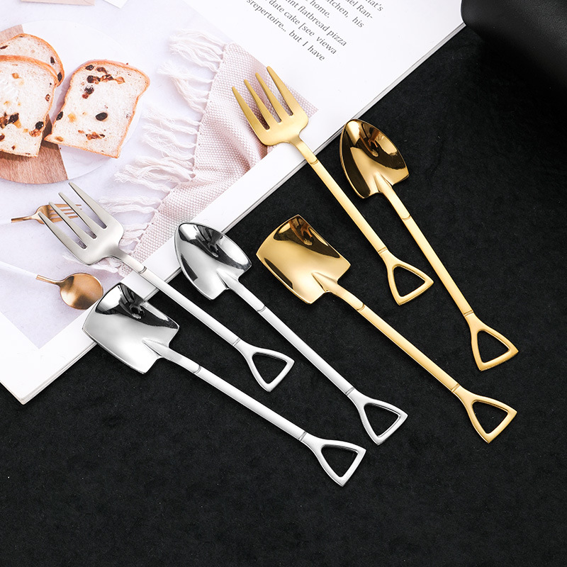 304 de acero inoxidable forma de vajilla pala cuchara de helado cuchara de sandía Tenedor de fruta postre cuchara de punta de agitación