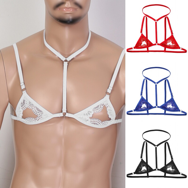 Men's Sexy Lingerie Lace Three-Point Bra Pajamas Transparent Panties Temptation Pure Desire Sexy Bed Set