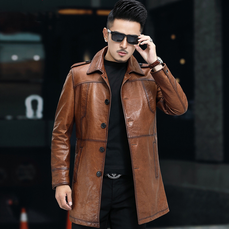 Autumn and Winter 2024 Oil Wax Sheepskin Haining Leather Men's Genuine Leather Mid-length Leather Jacket Casual Leather Jacket Autumn and Winter 2024 Oil Wax Sheepskin Haining Leather Men's Genuine Leather Mid-length Leather Jacket Casual Leather Jacket
