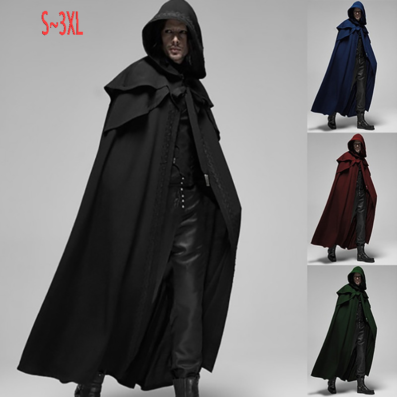 Winter 2020 Halloween Party Medieval 4-Color Cape Gothic Men's Long Cloak