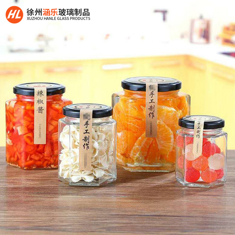 六棱玻璃蜂蜜瓶密封酱菜罐头瓶自制辣椒酱梨膏酱菜玻璃瓶现货供应