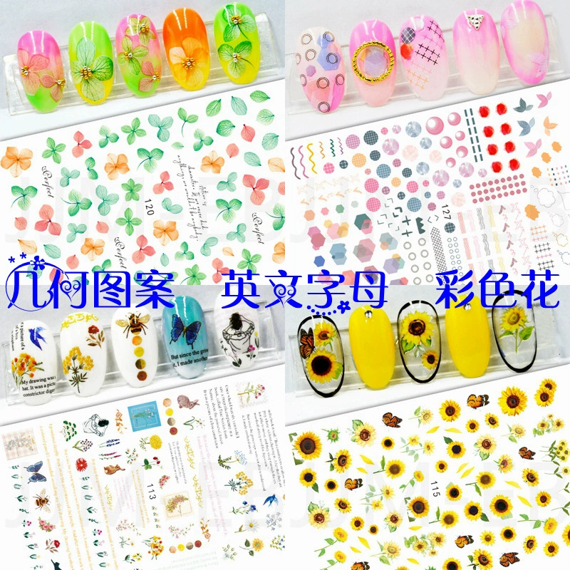 Новый EB113-128 Геометрический узор Английская буква Наклейка для ногтей Цвет Прозрачный цветок Наклейка для дизайна ногтей