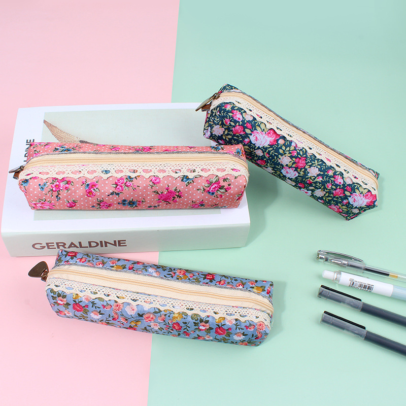 Mori estilo elegante caja de lápiz Corea del Sur papelería bolsa de lona vintage floral dot lápiz caso lápiz Bolsa De estudiante suministros