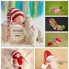 新款毛線手工編織兒童攝影長尾巴帽 新生兒卡通毛衣帽子 聖誕長帽