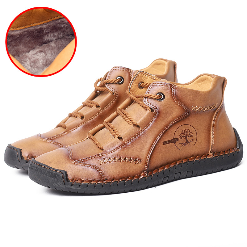 Comercio exterior cosido a mano botas de hombre de moda con cordones más tamaño botas de cuero En stock de los nuevos hombres transfronterizos mid-Top Martin botas