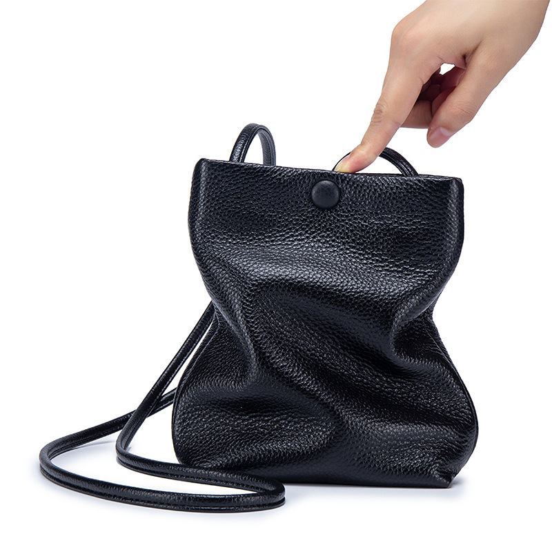 Bolso pequeño bandolera de cuero genuino simple de las mujeres de vaca casual hombro pequeño bolso ins Mori cuero suave mini cubo bolsa