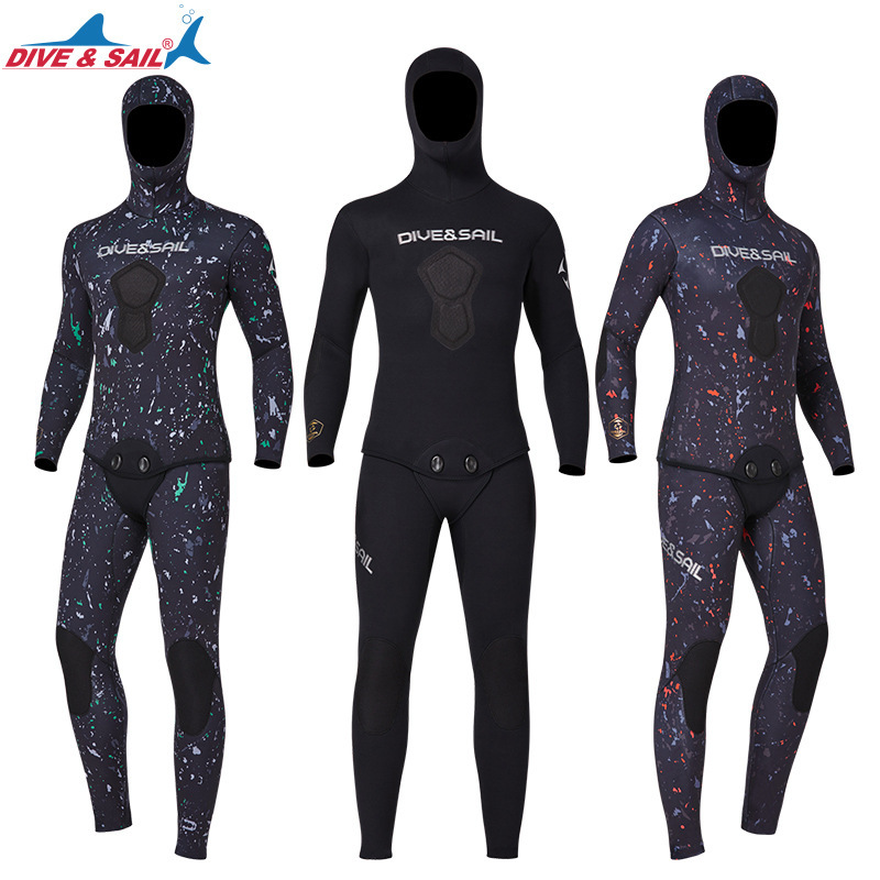 Professional fish hunting suit CR3/5/7mm free diving outdoor camouflage camouflage hooded warm split fishing diving suit Professional fish hunting suit CR3/5/7mm free diving outdoor camouflage camouflage hooded warm split fishing diving suit