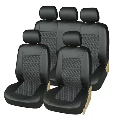 Amazon Mexico Pu Leather Export Universal Car Seat Cover Black 9-Piece Set Double-Line Quilted Embroidery Leather Temu (Universal seat cover) - black-2-piece-set-single-seat-in-front-row