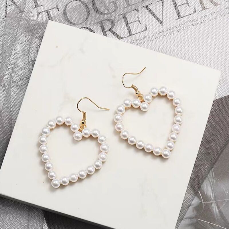 925 silver needle earrings hollow heart-shaped pearl earrings 2020 new trendy retro geometric simple peach heart earrings