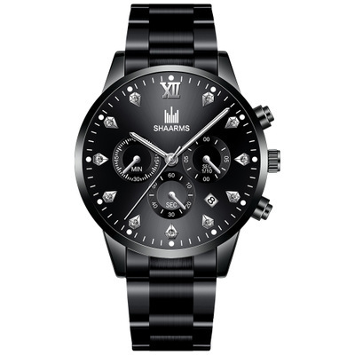 Factory Direct Supply of Fake Three-Eye Men's Casual Diamond Scale Business Calendar Steel Band Watch Men's Quartz Watch
